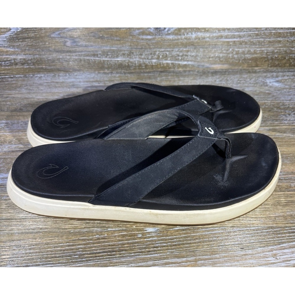 Olukai Nu'a Pi'o Sandals Black Thong Sandals Flip Flops Women's Size 10